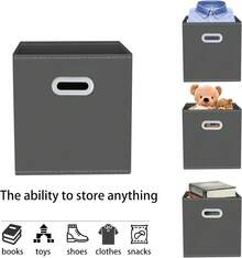 Yunkeeeper Storage Bins Cubes, Fabric Cube Organizer With Handle, Foldable Cube Bins Cloth Or Accessary Storage, 11x11x11, Set Of 3,(Gray) - Màu xanh hải quân - Xem 4