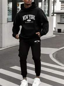 Men Hoodie Co-Ords - Black - View 1