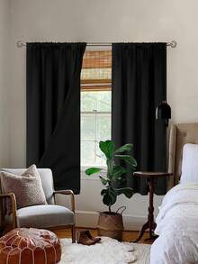 1pc Blackout, Heat Insulating Curtain Fabric - 99% UV-Resistant Polyester, Rod Pocket Hanging Style, Non-Bleachable Flat Woven, Bedroom Art Theme, Coated Blackout & Heat Insulating, Energy-Saving, Sound Absorbing - Ideal For Bedroom, Cabin, And School For Deep Sleep