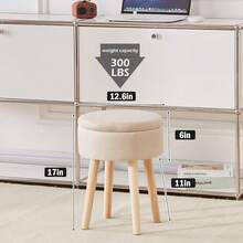 Storage Ottoman Foot Stool Teddy Velvet Round Vanity Stool Tray Top Footstool With Wood Upholstered Foot Rest Ottoman Living Room, Bathroom, Makeup (White) - Yellow - View 8