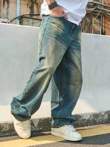 Men's Y2K Distressed Vintage Baggy Wide Leg Drop Crotch Jeans - Bronze - View 4