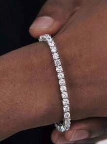 1 pieza Pulsera con cadena de bolas tipo pelota de tenis incrustada con circonita cúbica, joyería de estilo hip hop, unisex, adecuada para fiestas diarias