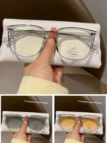1pc Premium Color-Changing Black Frame Glasses , Transition From Black To Grey To Brown, Stylish Fashion Glasses Suitable For Sun Protection, Office, Computer Use, No-Makeup Face Wear For Summer Beach Vacation,Outdoor,Travel