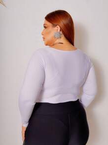 Body Plus Size Manga Longa Quadrado  Simples  elegante  Festa  Casual    Malhado