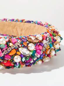 1 pièce Serre-tête à la mode pour femmes en été avec rembourrage en éponge et perles colorées en plastique, décoration de perles et de bijoux créative pour fête. Accessoire pour cheveux de style français pour tenues d'été et de plein air. Bandeau pour femmes, accessoire pour cheveux, diadème
