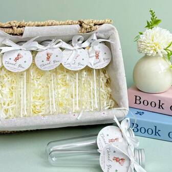 YESTARY 10/20 مجموعة أنابيب بلاستيكية PET شفافة مع أغطية لولبية، تشمل شريط أبيض وبطاقة دب بالون أخضر، أنابيب تخزين بلاستيكية، لحفلات استقبال المواليد وكشف نوع الجنين