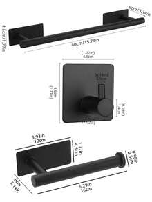 6pcs/Set Non-Drilling Bathroom Accessories, Stainless Steel Bathroom Hardware Set, Towel Bar, Towel Rack, Toilet Paper Holder, Wall Hooks, Coat Hook, Bathrobe Hook, Towel Hook Coat Hooks - Multicolor - View 5