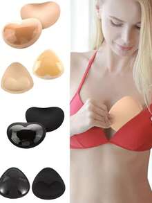 2pcs Washable Bra Cup Inserts For Bikini Tops Bra Cup Inserts, Sports Cup Inserts Push-Ups Breathable, Removable For Women, Heart-Shaped Breast Pads Self-Adhesive Chest Pads For Women Bikini Swimsuits Push-Ups Thickened Breathable Sponge Bra Insert Pads - Multicolor - View 3