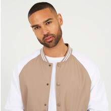 brave soul Lightweight Varsity Bomber Jacket, Stone - Stone - View 1