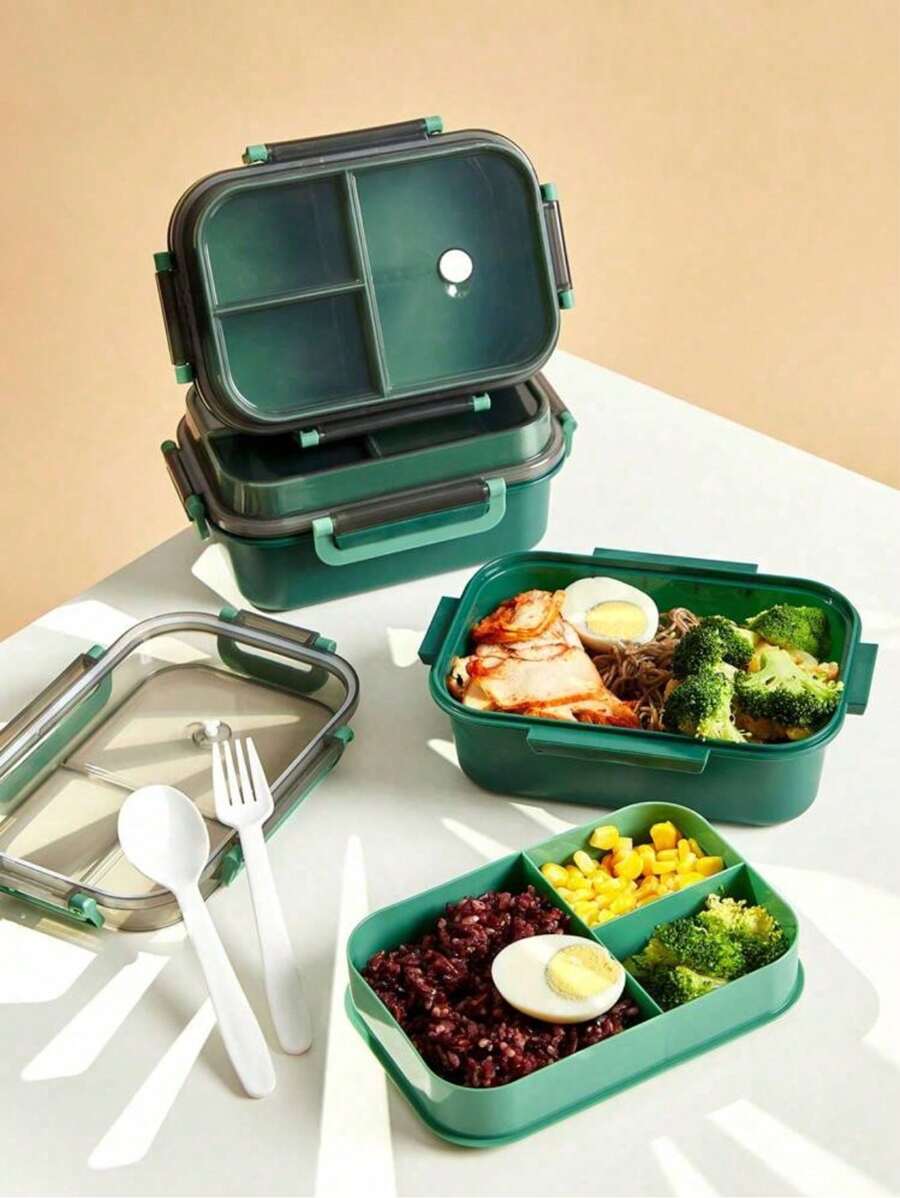 1pc Microwaveable Double-Layer Compartment Lunch Box With Handle For Women & Men, Students,Set Of Utensil , Bento Lunch Box, Microwavable,Leak Proof, Food Container(Pink),Back To School Christmas For Holiday Gift Giving