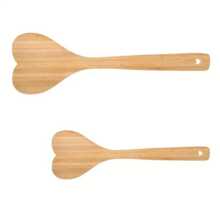 Set de 2 cucharas de cocina de bambú con forma de corazón: cucharas de amor, utensilios de cocina, cuchara de bambú grande, pala de cocina, decoración de inauguración de la casa/cumpleaños