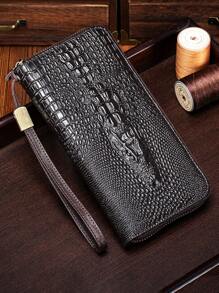 Women's Long Wallet, Crocodile Embossed Genuine Leather, Fashion Multi-Card Slot Clutch, Top Grain Leather Purse, Large Capacity Leather Card Case, Leather Clutch Wristlet For Men Wallet Mini Wallet Purse Wallet