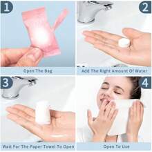 100 szt. różowych mini ręczników w tabletkach - jednorazowe, przenośne, ultramiękkie chusteczki higieniczne, które mogą służyć również jako ręczniki do twarzy i chusteczki do rąk, idealne w podróży, na kempingu, do uprawiania sportu, pielęgnacji urody i wszystkich przygód na świeżym powietrzu, a także do użytku w domu!