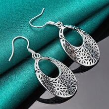 925纯银镀空心花朵耳环女士婚礼时尚饰品礼物 - 銀色 - 查看 3