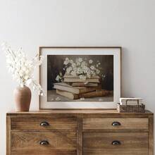 1 件，墙面艺术，复古海报，书籍和鲜花复古风格绘画 | 小屋灯学院风装饰无框