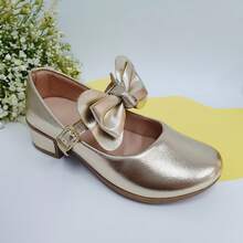 Children's Shoes Girls' Heels With Bow Knot Doll Low High Heel Party Fashion Blogger Comfort - 金色 - 查看 3