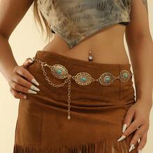 Vintage Carved Floral Pattern Waist Chain, Exaggerated High-End Elegant Waist Belt, Bohemian Zinc Alloy