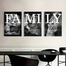 3pcs Frameless Canvas Posters, Black And White Lion Couple Portrait Painting, Canvas Wall Art, Artwork Wall Decor, Gifts For Bedroom, Office, Living Room, Cafe, Bar, Wall Decor, Home And Dorm Decoration Birthday Graduation
