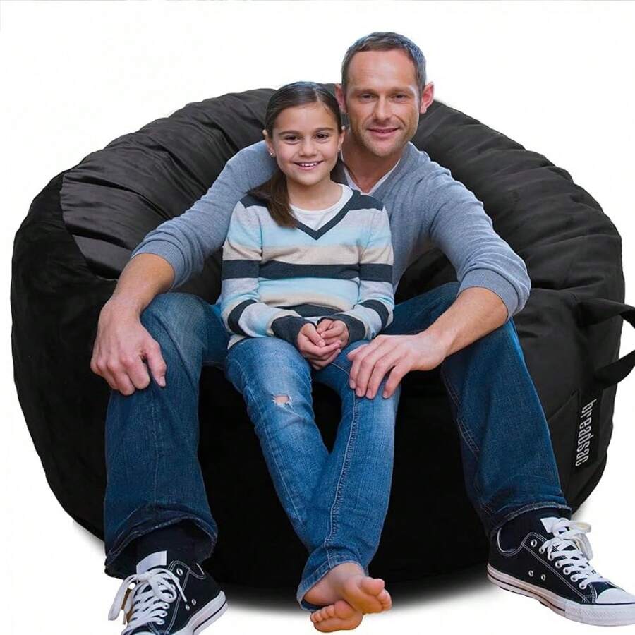 Bean Bag Chairs, Foam Stuffing Bean Bag Chair Adults/Teens/Kids, Velvet Lazy Sofa Furniture With Removable High-Rebound Foam Living Room Bedroom College Dorm-Cll - Black (Removable Cover) - View 1
