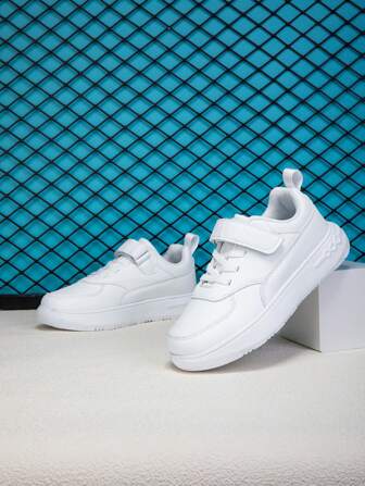 儿童休闲皮革表面纯色运动鞋，时尚百搭新款学生跑步鞋