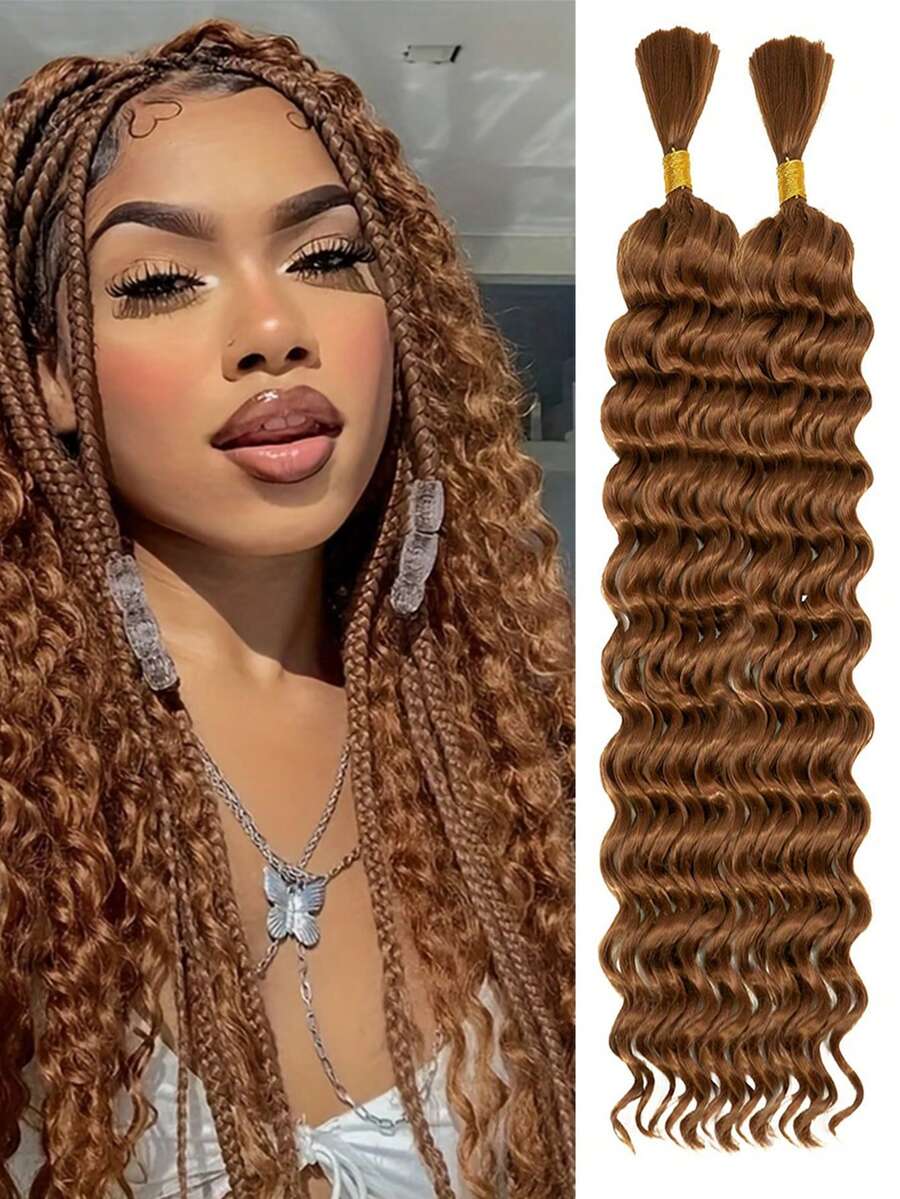 18 Inch Deep Wave Synthetic Braiding Hair Curly Micro Hair For Crochet Braids Bohemian Knotless Style No Weft Needed Voluminous Crochet Braids - Chocolate Brown - View 1
