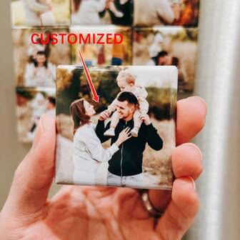 Customized Photo Magnet, 2x2 Inch Personalized Refrigerator Magnet, Handmade Metal Wall Hook, Fashionable Square Photo Magnet To Cherish Precious Memories, Special Gift For Loved Ones,Wedding Essentials