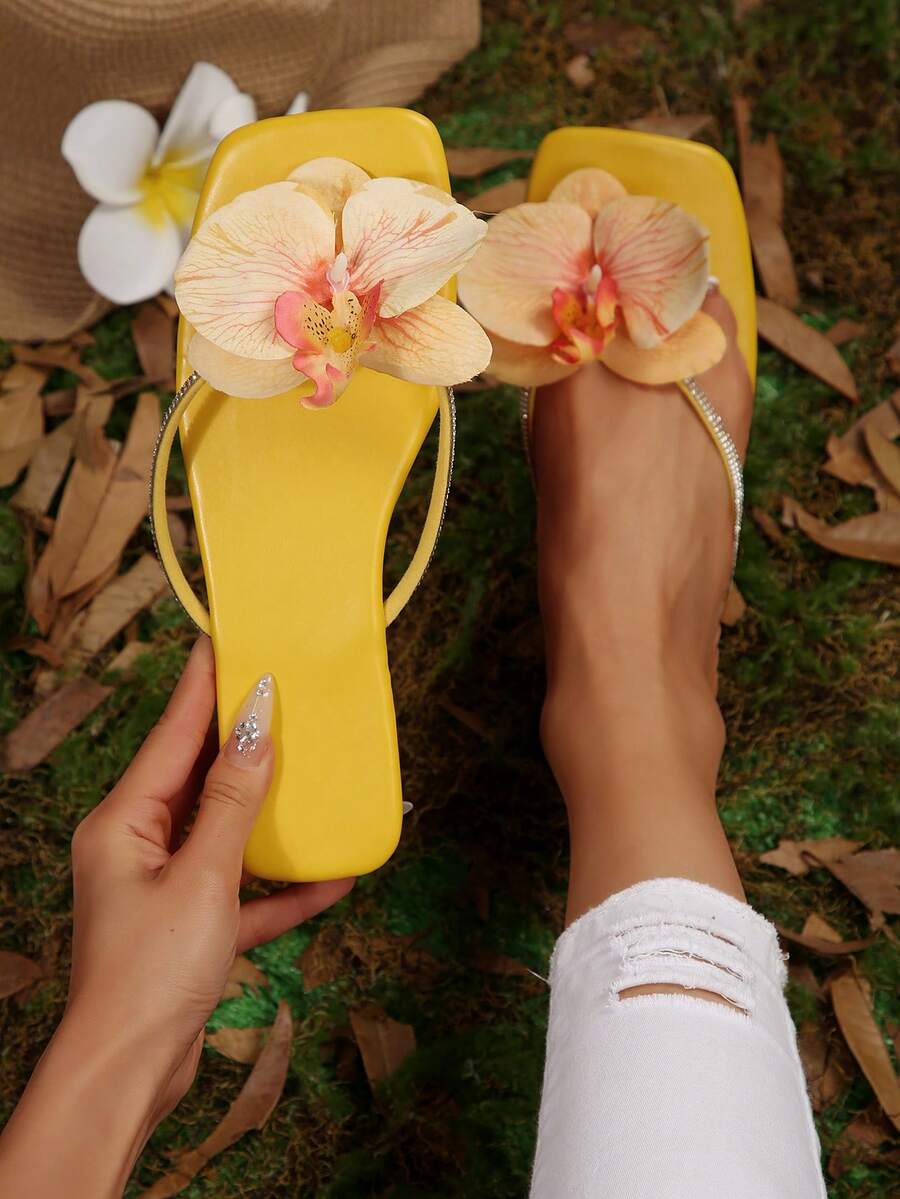 Dép xỏ ngón đế bằng họa tiết hoa dành cho nữ, Dép xăng đan thời trang ngoài trời mùa hè, thích hợp cho các buổi hẹn hò, mua sắm, tiệc tùng