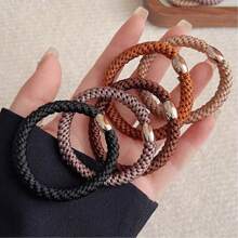 5pcs/Pack Simple Versatile High Elastic Non-Slip Hair Ties, Women's 2025 New Rubber Hair Bands, Shiny Casual Polyester Ponytail Holders