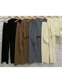 Conjunto Valeska calça pantalona com casaco feminino - Marrom - Visão 2