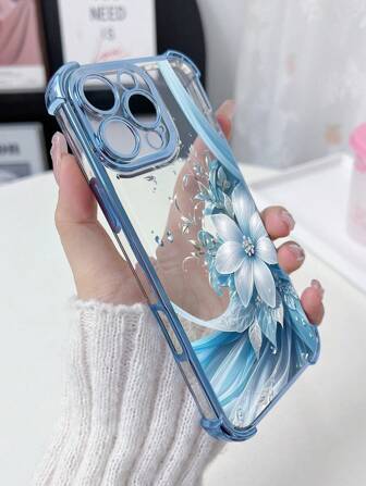 Flower 1pc New Floral Electroplating Four-Corner Airbag Anti-Shock/Thickened Transparent TPU Protective Case Compatible With Apple 16 Pro Max/16 Pro/16/13 Pro Max/12 Pro Max 11, 15 Pro Max, 14 Pro Max/Galaxy, SAM/Honor/Note 13 Pro/S23 Ultra/S24 Ultra/S25/A56 Waterproof Anti-Fall Scratch Resistant