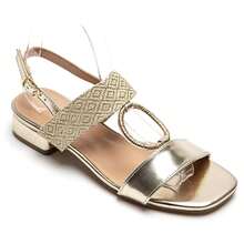 Block Heel Sandals With Woven Strap And Decorative Buckle - Gold 3879 - View 3