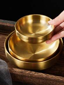 不锈钢金色蘸酱盘，双层不锈钢圆形酱汁盘，适用于汉堡、炸鸡、厨房餐具和餐饮配件、学校用品 - 金色 - 查看 9