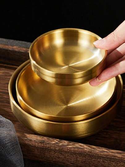 Stainless Steel Gold-Tone Dipping Dish, Dual Layer Stainless Steel Round Sauce Dish For Burgers, Fried Chicken, Kitchen Tableware & Dining Accessories,School Supplies