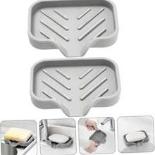 2 件硅胶厨房水槽托盘，易于使用的储物托盘，带排水装置的硅胶皂盒，厨房海绵架，淋浴橡胶皂液沥水盒浴室装饰夏季返校