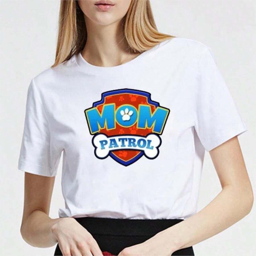 Mom Patrol T-Shirt Family Birthday Gift Mothers Day Harajuku Daily Casual Streetwear Plus Size Women Ladies Top - 白色 - 查看 1