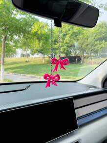 Cute Bow Tie Car Pendant, Decorative Rearview Mirror Hanging Ornament, Polka Dot Bow Tie Car Accessory (Polka Dot Bow Tie Is Single-Sided)
