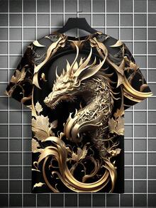 Plus Size Men's Iron Metal Dragon Totem Short Sleeve T-Shirt