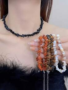 Asymmetrical Red Beaded Necklace, Bright Skin Tone, Boho Beach Fashion Choker - Irregular Necklace - View 2