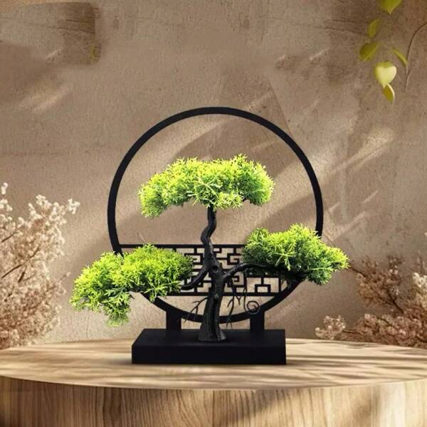 1pc Lifelike Artificial Potted Pine Tree, With Screen Base Stand, Vivid Green Faux Plant, Suitable For Bedroom, Living Room, Office Desk Decor, Holiday Decoration, Birthday Gift