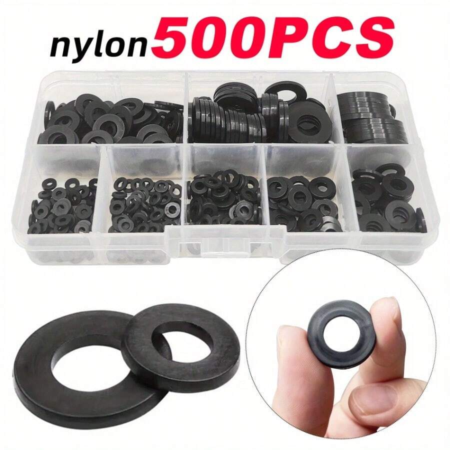 500 piezas Juego surtido de arandelas planas de nylon, juntas de sellado, prevenció n de aflojamiento, juntas de plástico para reparar grifos, tuberías, mangueras de agua y muebles