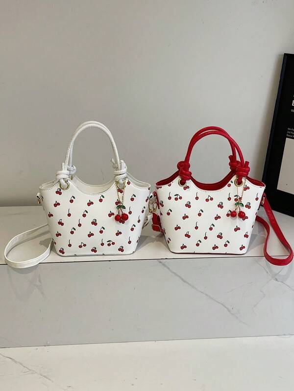 1 Peça Bolsa Feminina Estilo Fofo Estampa de Cereja, Bolsa Transversal Mini Balde, Adequada para Adolescentes, Uso Diário, Compras, Casamento, Fotos, Festas, Presente, Melhor de Bolsa Feminina