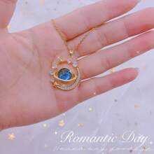 1 pieza Collar de acero inoxidable para mujer con colgante en forma de luna decorado con piedras con diseño de cielo estrellado y cristales completos {No incluye caja del collar}