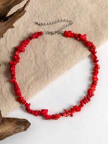 Asymmetrical Red Beaded Necklace, Bright Skin Tone, Boho Beach Fashion Choker - Irregular Necklace - View 8