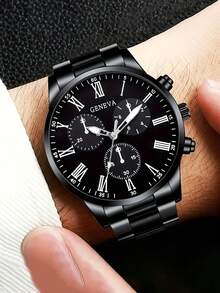 4pcs/Set Quartz Watches For Men - Round Dial, Stainless Steel & Faux Leather Strap, Black & Brown Options, Suitable For Birthday, Eid, Christmas, Valentine's Day Gifts For Friends & Family, Eid Gift | Fashion Watch Set | Quartz Movement