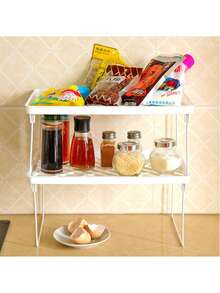 1 peça de prateleira de armazenamento para banheiro, prateleira de armazenamento para cozinha, prateleira de cosméticos dobrável para artigos diversos, prateleira de armazenamento para itens de cozinha, prateleira de armazenamento dobrável para artigos diversos, prateleira de armazenamento multicamadas - Branco - Ver 3
