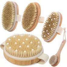 Pig Bristle Brush, Massage And Scrubbing Brush, Handheld Body Brush, Bath Brush, Round Bath Brush, Straw Wood Bath Brush Back To School