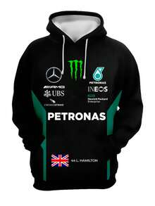 Men's Sweatshirt, Sports Cold Weather Hooded Full Print MotorSports - 黑色 - 查看 1