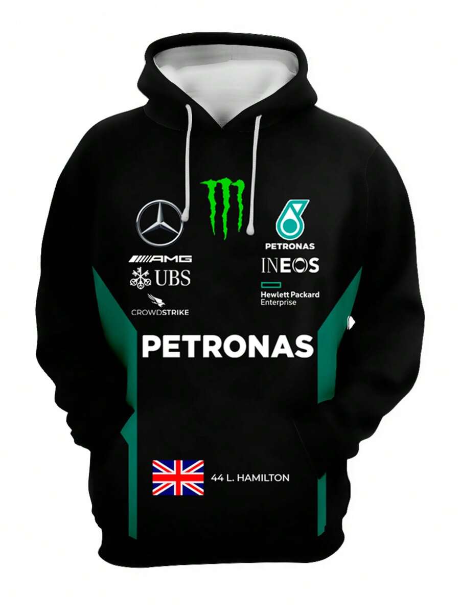 Men's Sweatshirt, Sports Cold Weather Hooded Full Print MotorSports - 黑色 - 查看 1