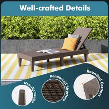 Lifezeal 1/2 PCS Outdoor Chaise Lounger Chair 3-Position Reclining Chair With Waterproof Rattan Brown/Black - 棕色-2pcs - 查看 6