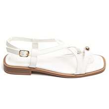 Western Style Flat Sandals With Crescent-Shaped Straps And Decorative Buckles - WHITE-2278 - View 2